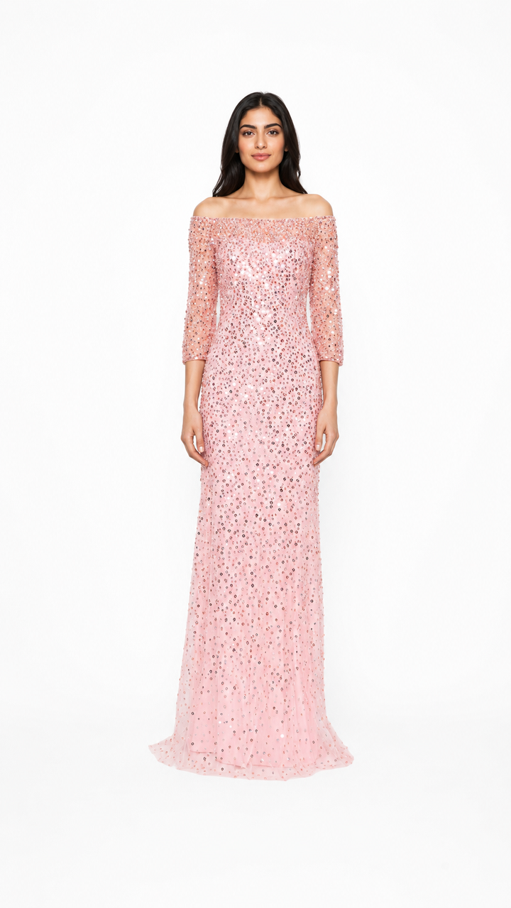 Blush Sequin Off-Shoulder Maxi Dress – CELESTE