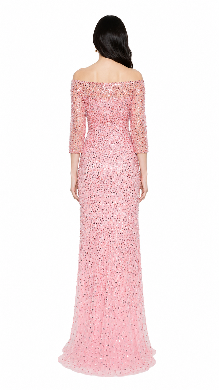 Blush Sequin Off-Shoulder Maxi Dress – CELESTE