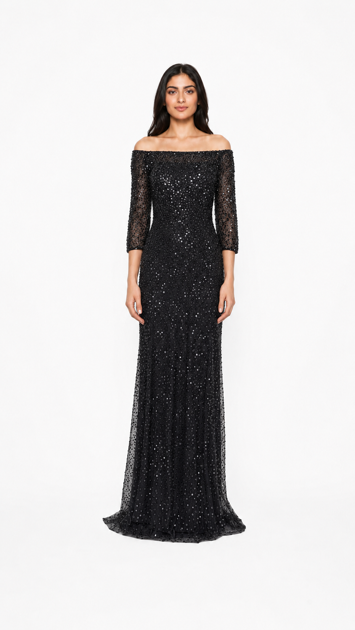 Blush Sequin Off-Shoulder Maxi Dress – CELESTE