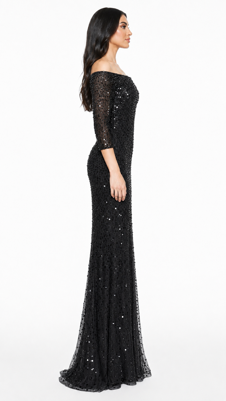 Blush Sequin Off-Shoulder Maxi Dress – CELESTE