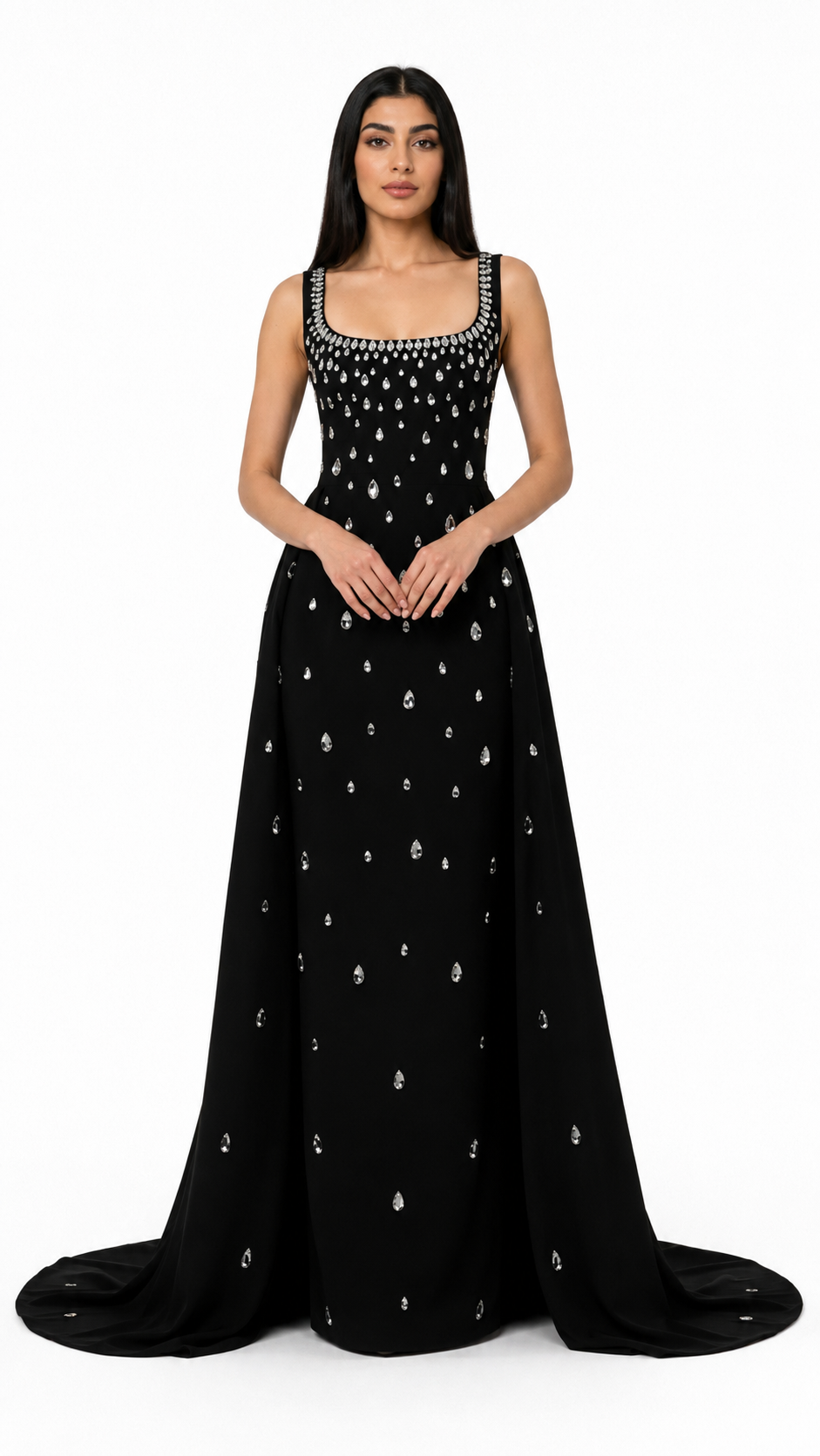Black Crystal Embellished Square Neck Gown – AURELIA