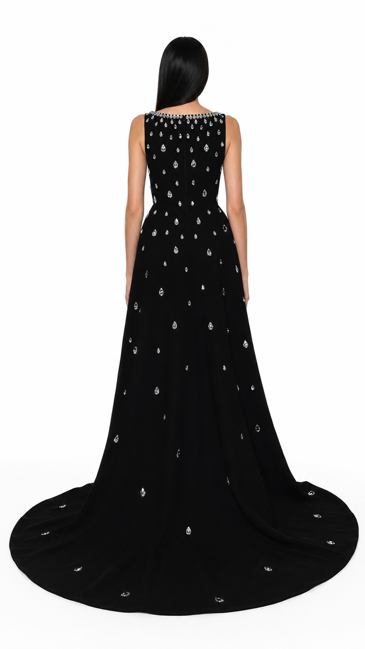 Black Crystal Embellished Square Neck Gown – AURELIA
