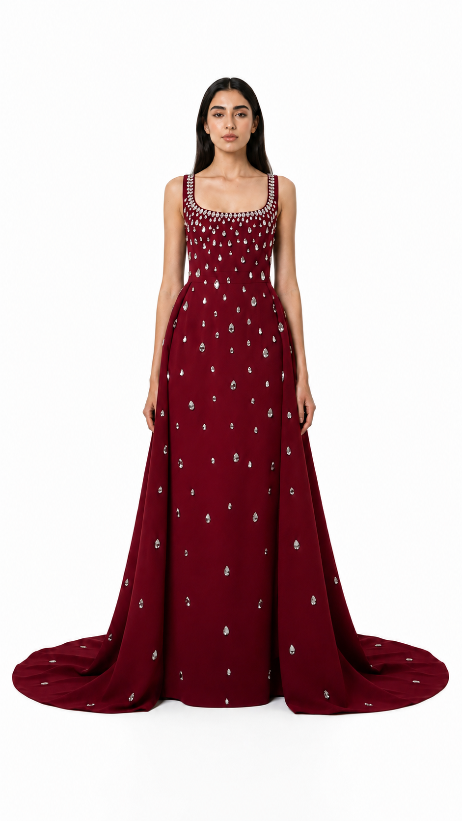 Black Crystal Embellished Square Neck Gown – AURELIA