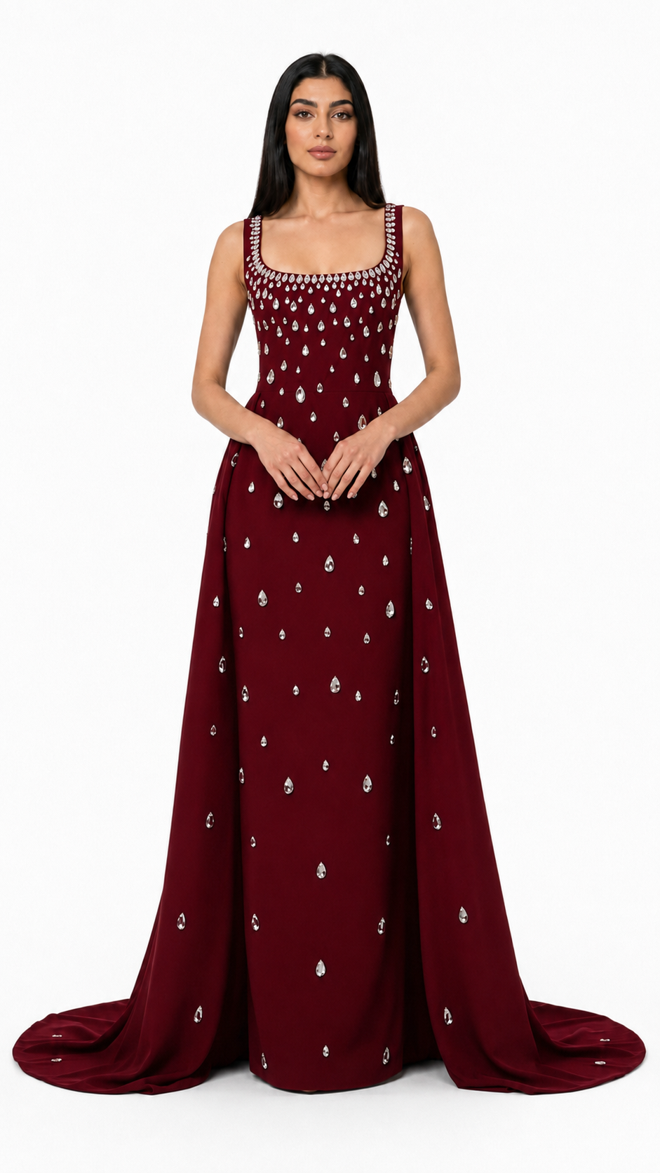 Black Crystal Embellished Square Neck Gown – AURELIA