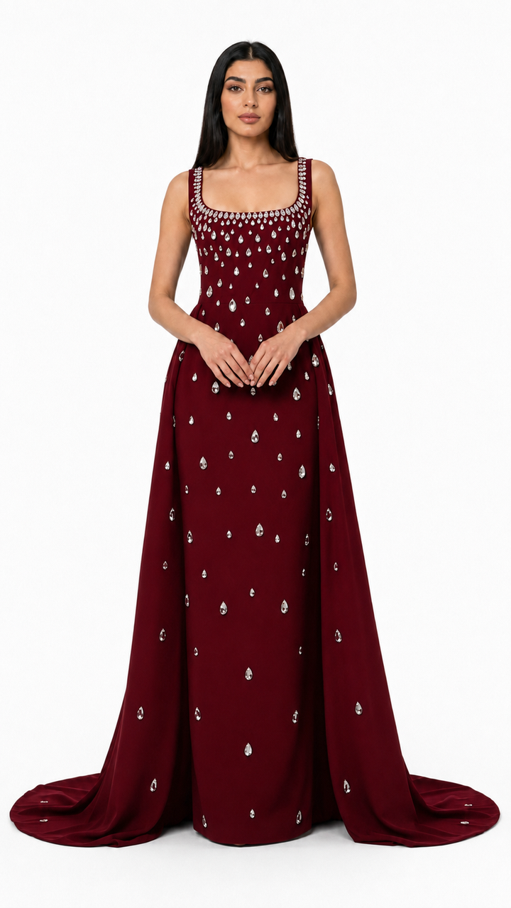 Black Crystal Embellished Square Neck Gown – AURELIA