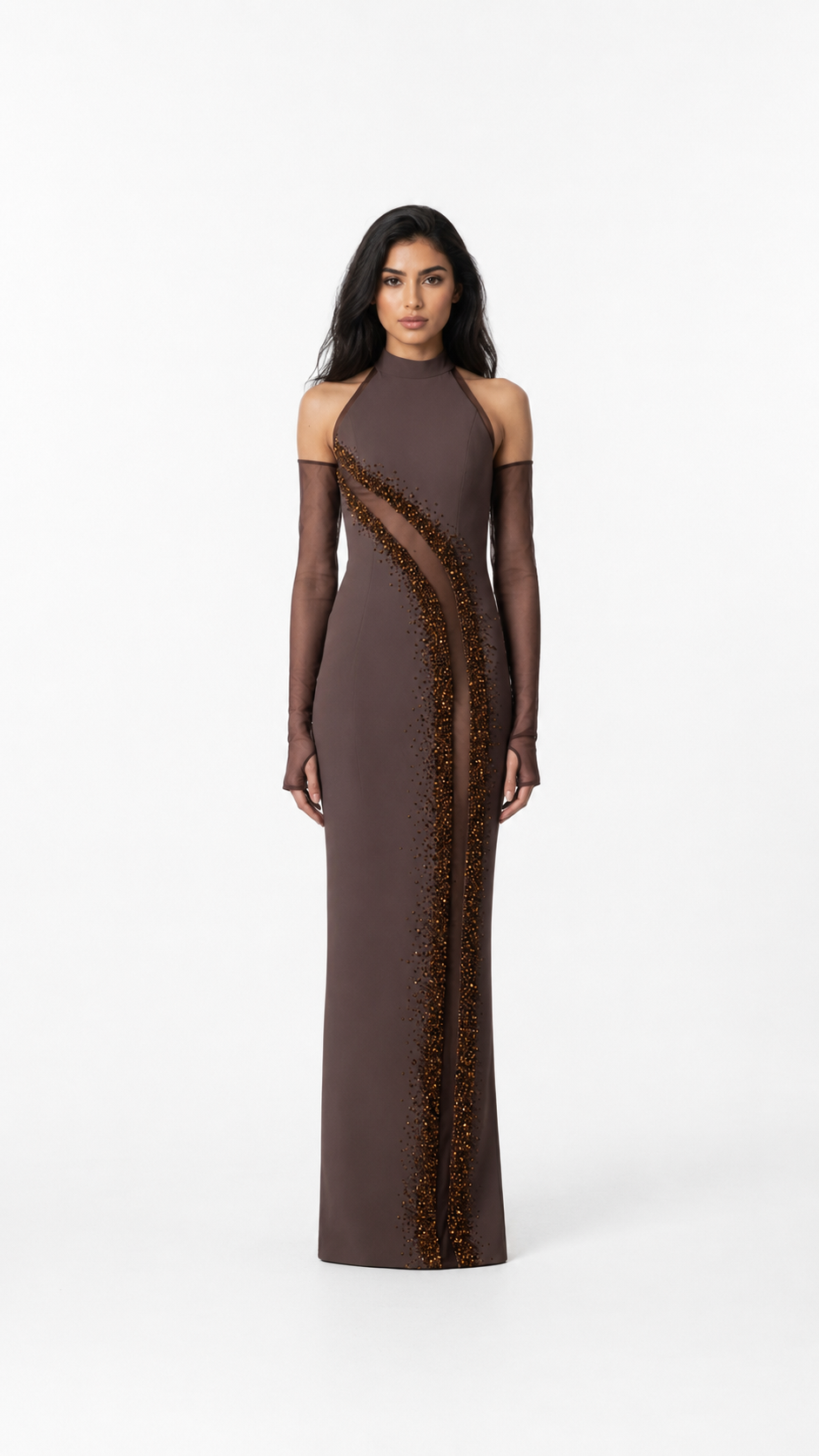 Mocha Beaded Cutout Halter Maxi Dress – SOLVA
