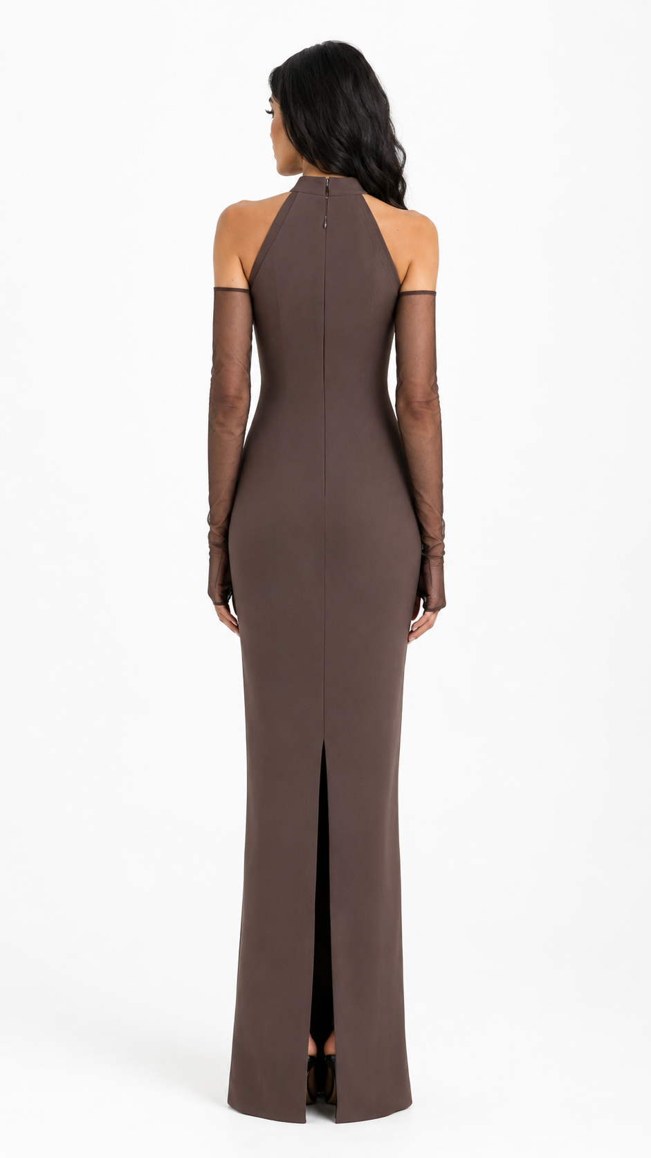 Mocha Beaded Cutout Halter Maxi Dress – SOLVA