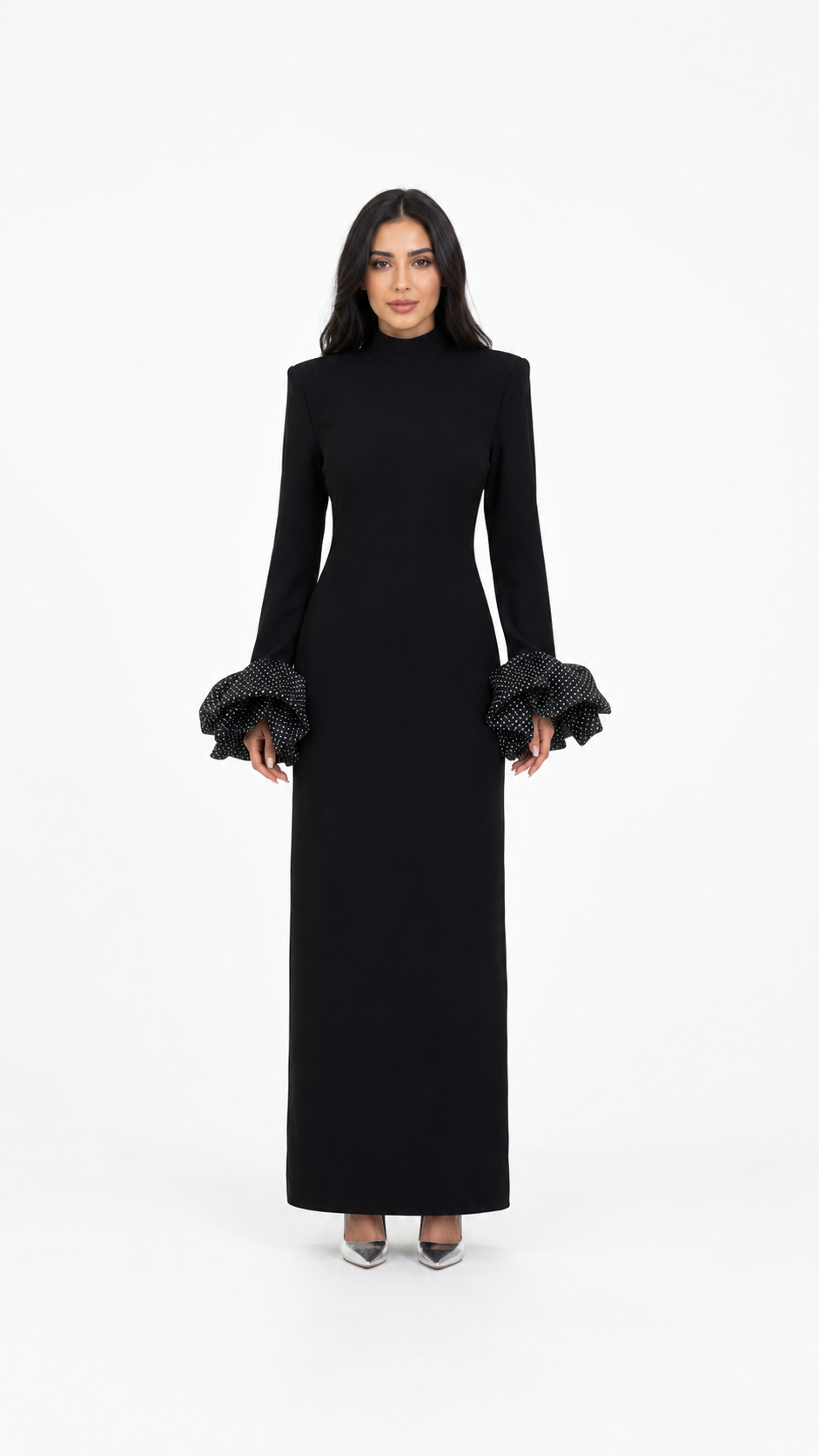 Black Pearl Cuff High Neck Maxi Dress – LUNARA