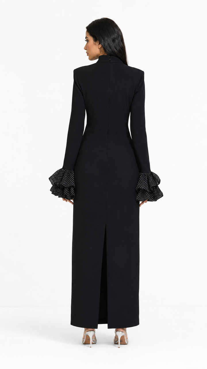 Black Pearl Cuff High Neck Maxi Dress – LUNARA