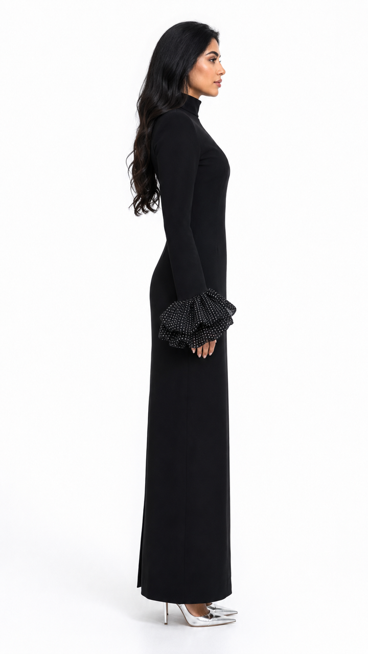 Black Pearl Cuff High Neck Maxi Dress – LUNARA