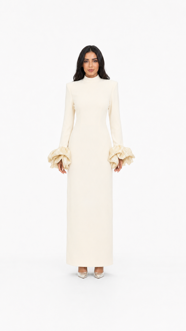 Black Pearl Cuff High Neck Maxi Dress – LUNARA