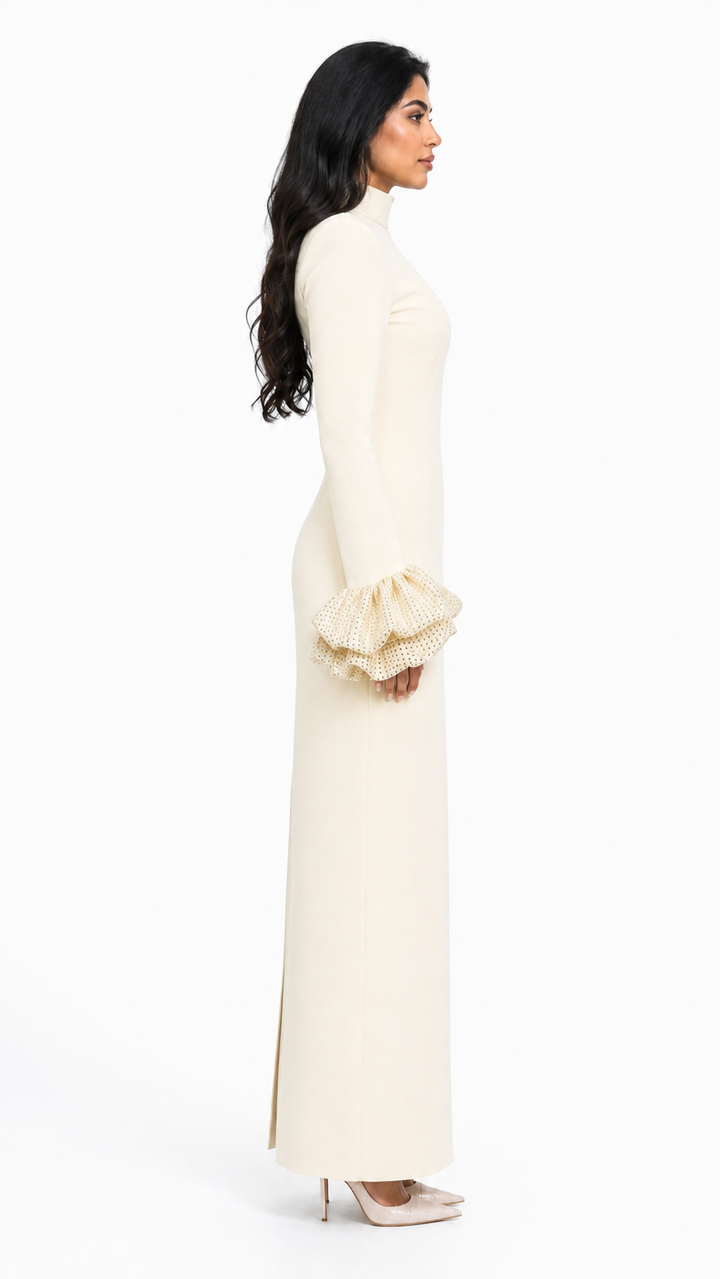Black Pearl Cuff High Neck Maxi Dress – LUNARA