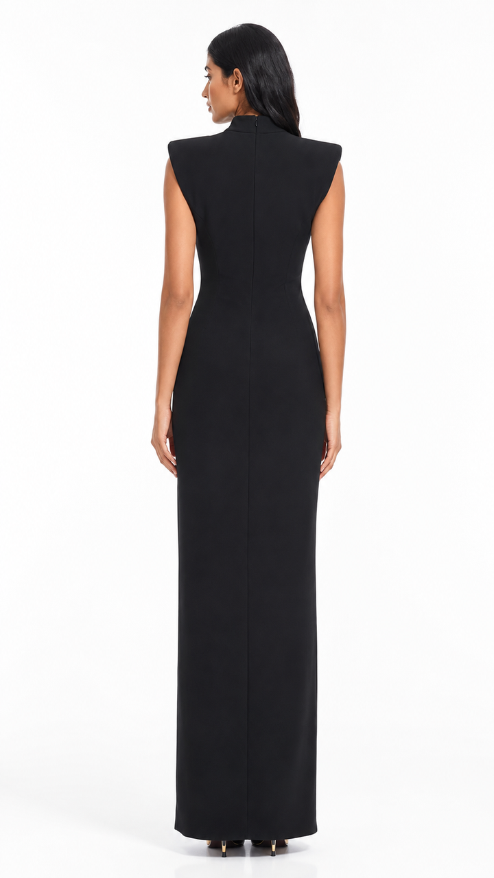 Black Gold Zip High Slit Maxi Dress – NOVARA