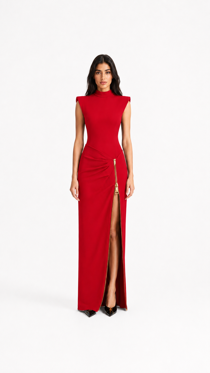 Black Gold Zip High Slit Maxi Dress – NOVARA