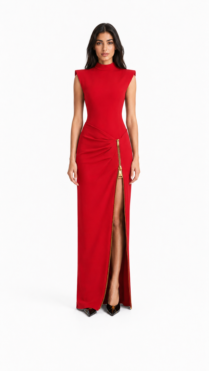 Black Gold Zip High Slit Maxi Dress – NOVARA