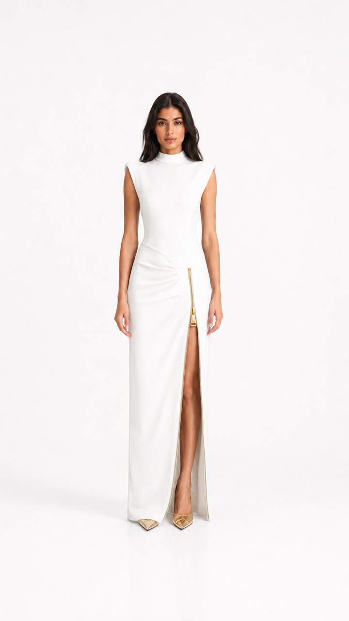 Black Gold Zip High Slit Maxi Dress – NOVARA