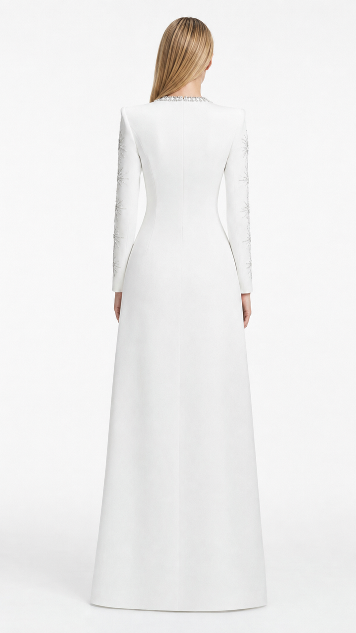 White Crystal Star Embellished Maxi Dress – DILYA