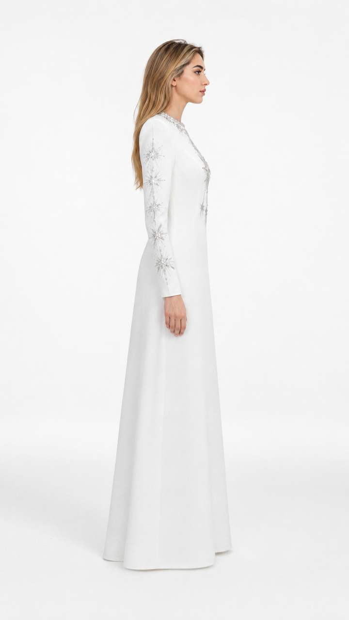 White Crystal Star Embellished Maxi Dress – DILYA