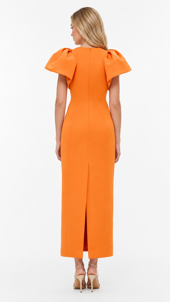 Orange Floral Appliqué Statement Sleeve Dress – VIRELLE