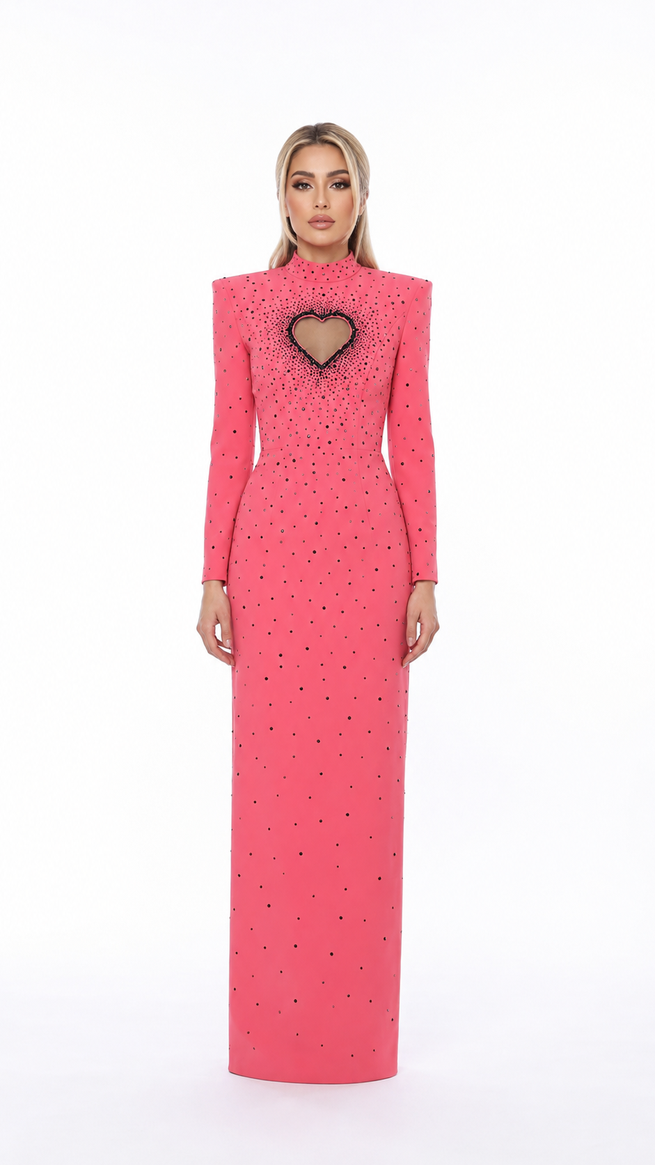 Pink Crystal Heart Cutout Evening Gown – ROSALIA