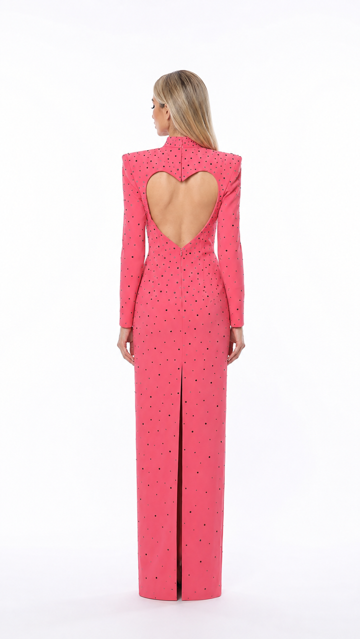 Pink Crystal Heart Cutout Evening Gown – ROSALIA