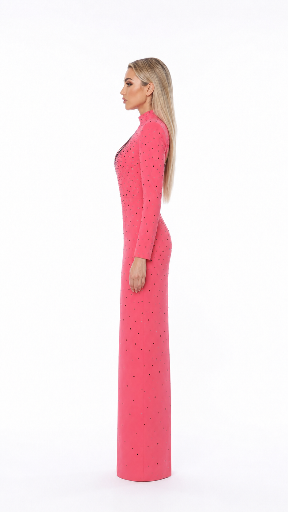 Pink Crystal Heart Cutout Evening Gown – ROSALIA