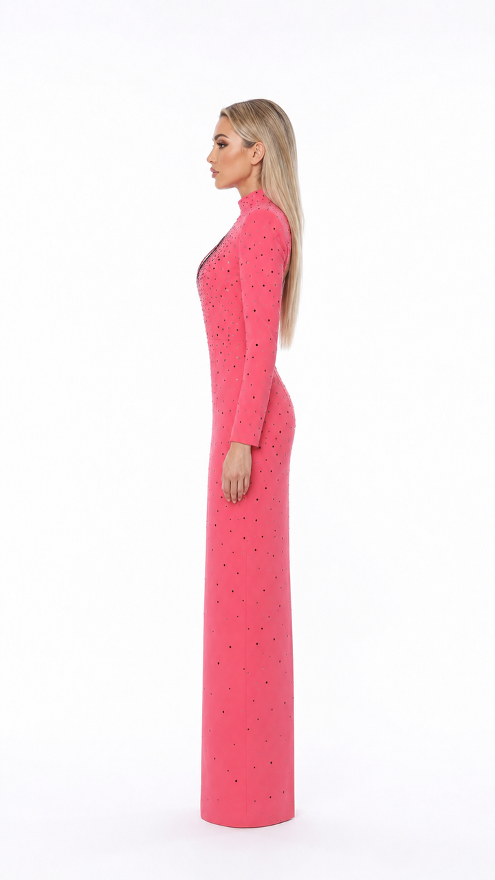 Pink Crystal Heart Cutout Evening Gown – ROSALIA
