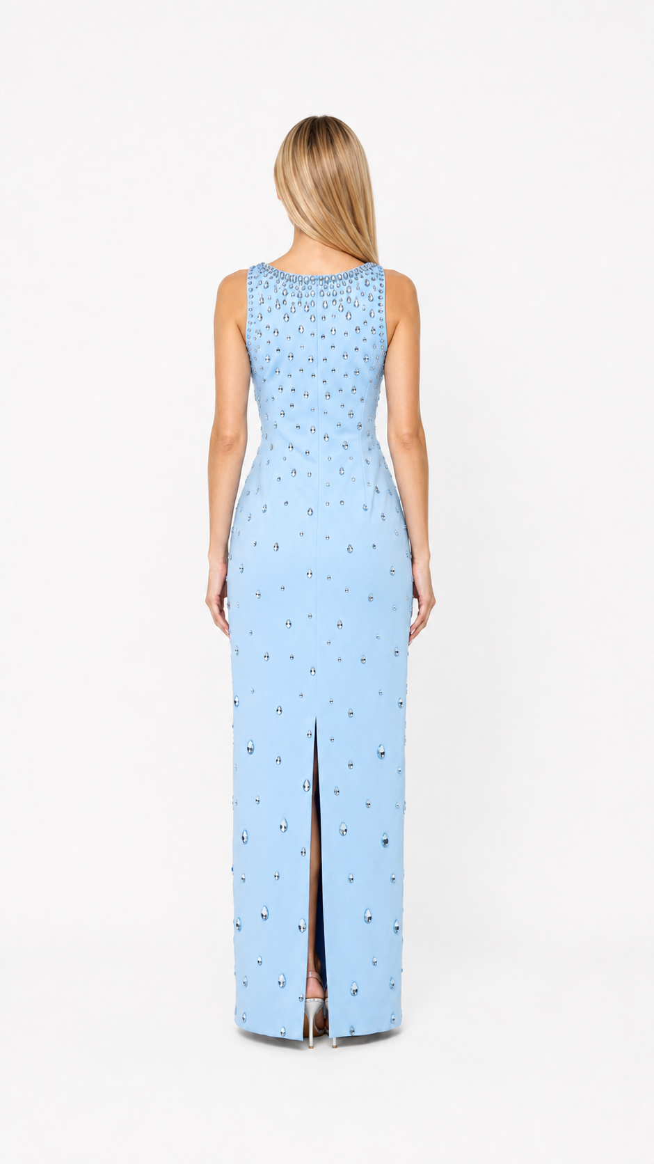 Sky Blue Crystal Embellished Maxi Dress – AZURÉ