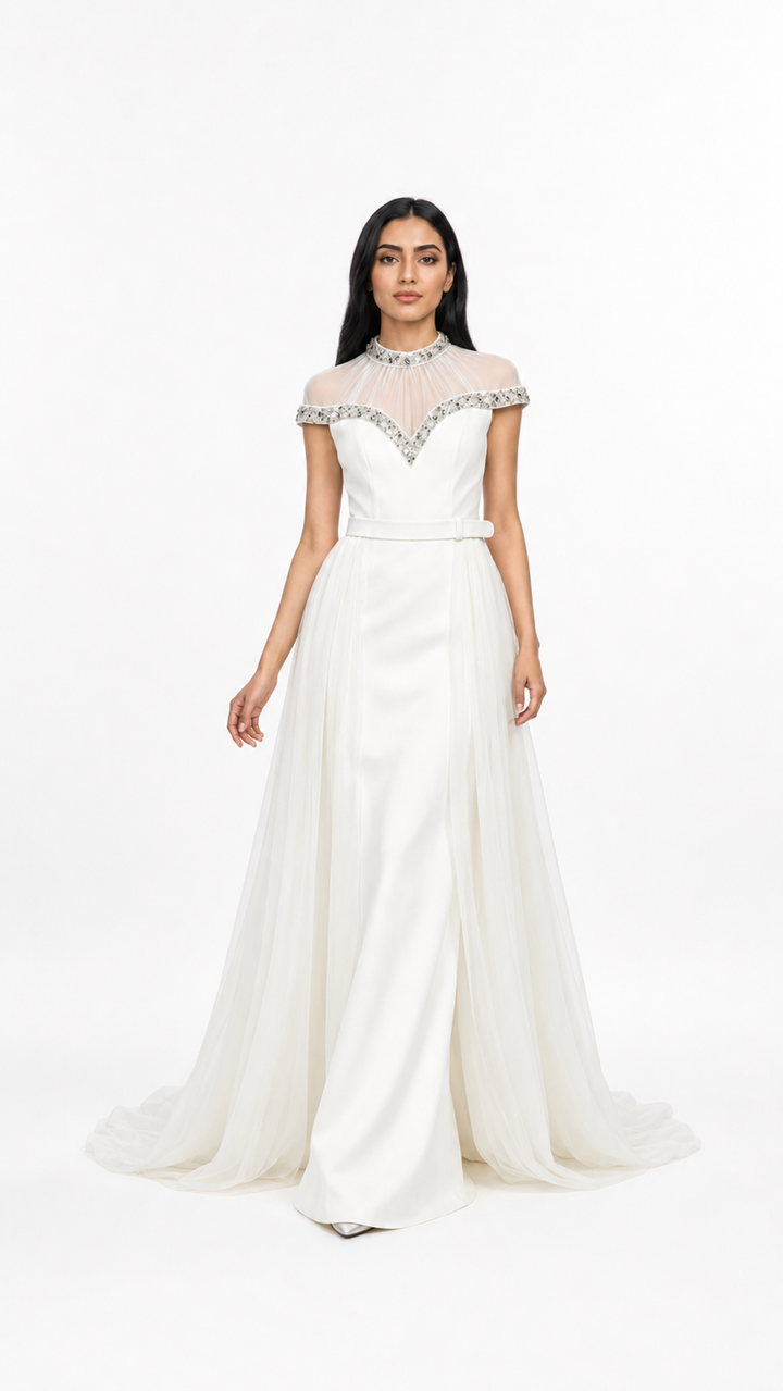 White Crystal Embellished Chiffon Gown – Grace (Copy)