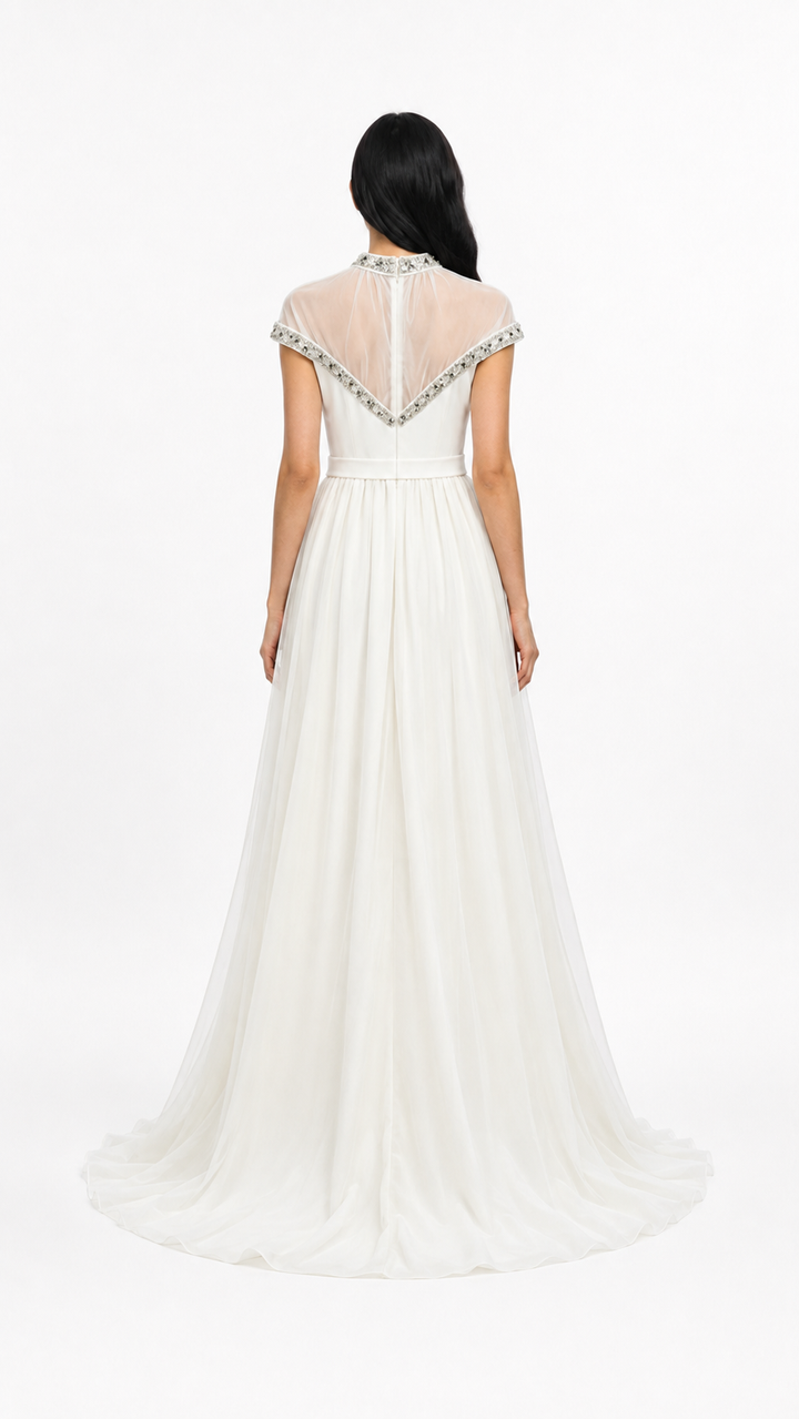 White Crystal Embellished Chiffon Gown – Grace (Copy)