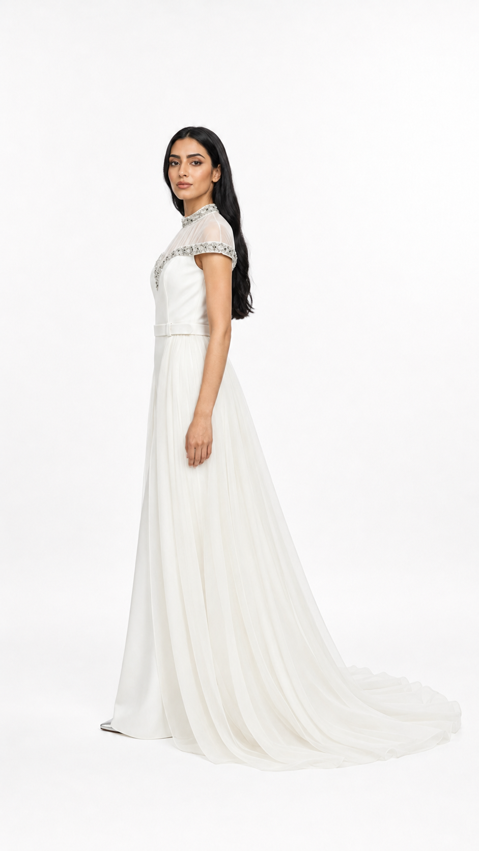 White Crystal Embellished Chiffon Gown – Grace (Copy)