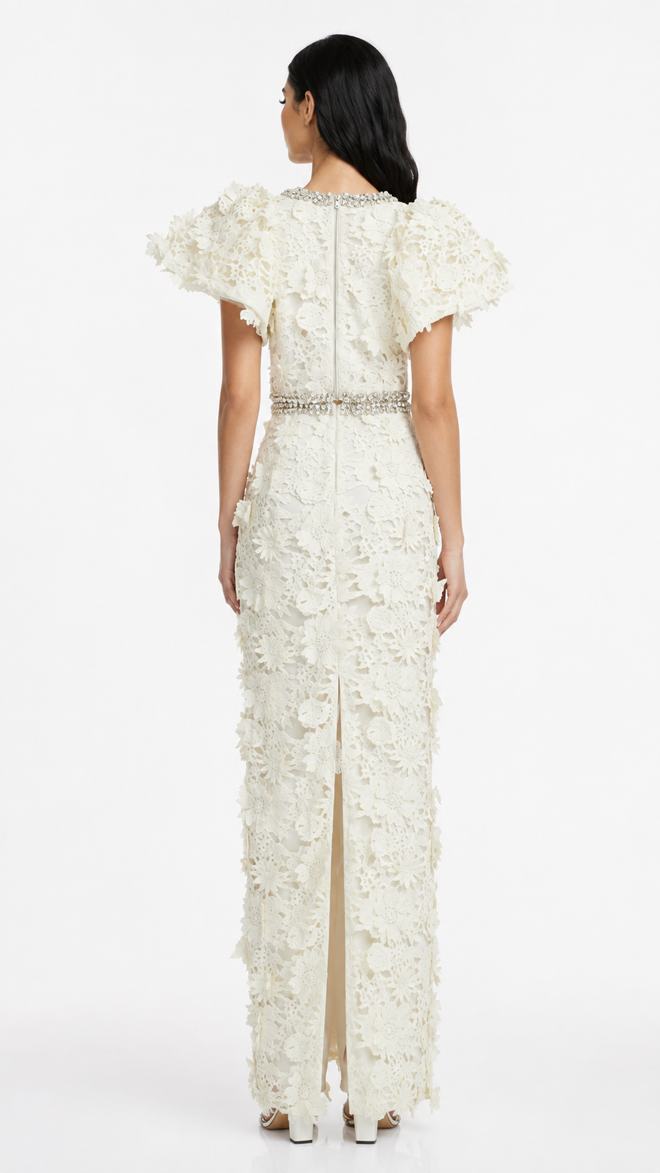 Ivory 3D Floral Embellished Evening Gown – FLORÉA