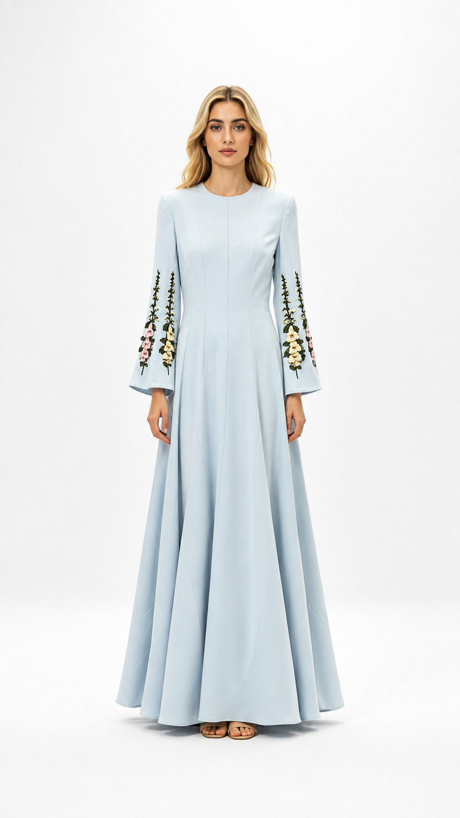 Powder Blue Floral Embroidered Maxi Dress – LUNARA
