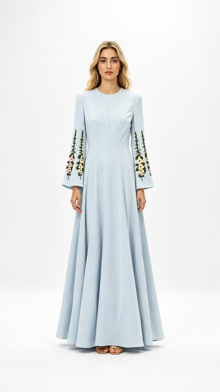 Powder Blue Floral Embroidered Maxi Dress – LUNARA