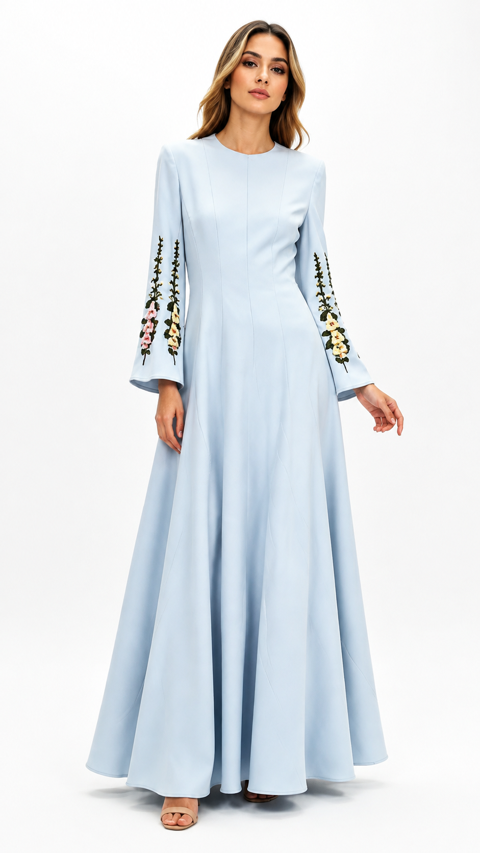 Powder Blue Floral Embroidered Maxi Dress – LUNARA