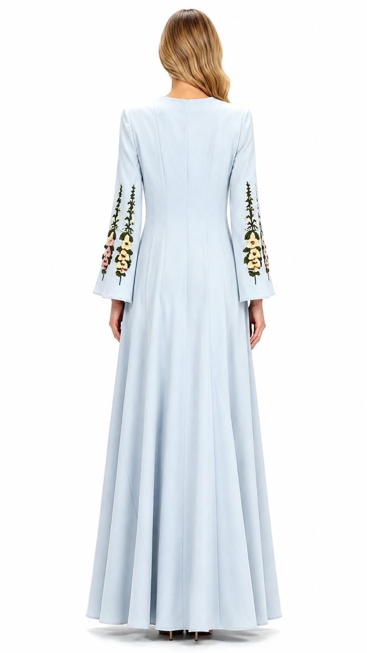 Powder Blue Floral Embroidered Maxi Dress – LUNARA