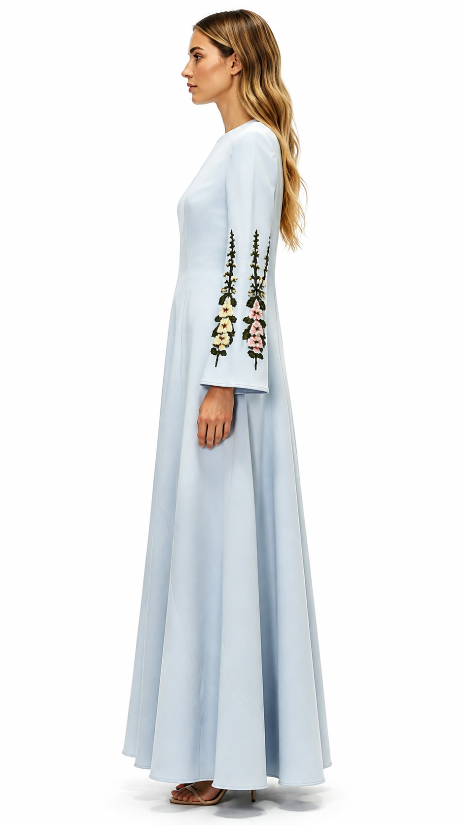 Powder Blue Floral Embroidered Maxi Dress – LUNARA