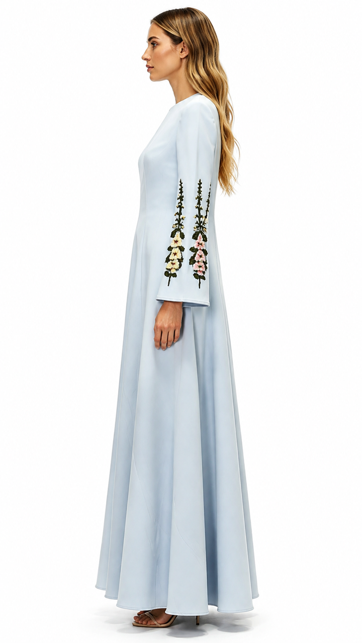 Powder Blue Floral Embroidered Maxi Dress – LUNARA