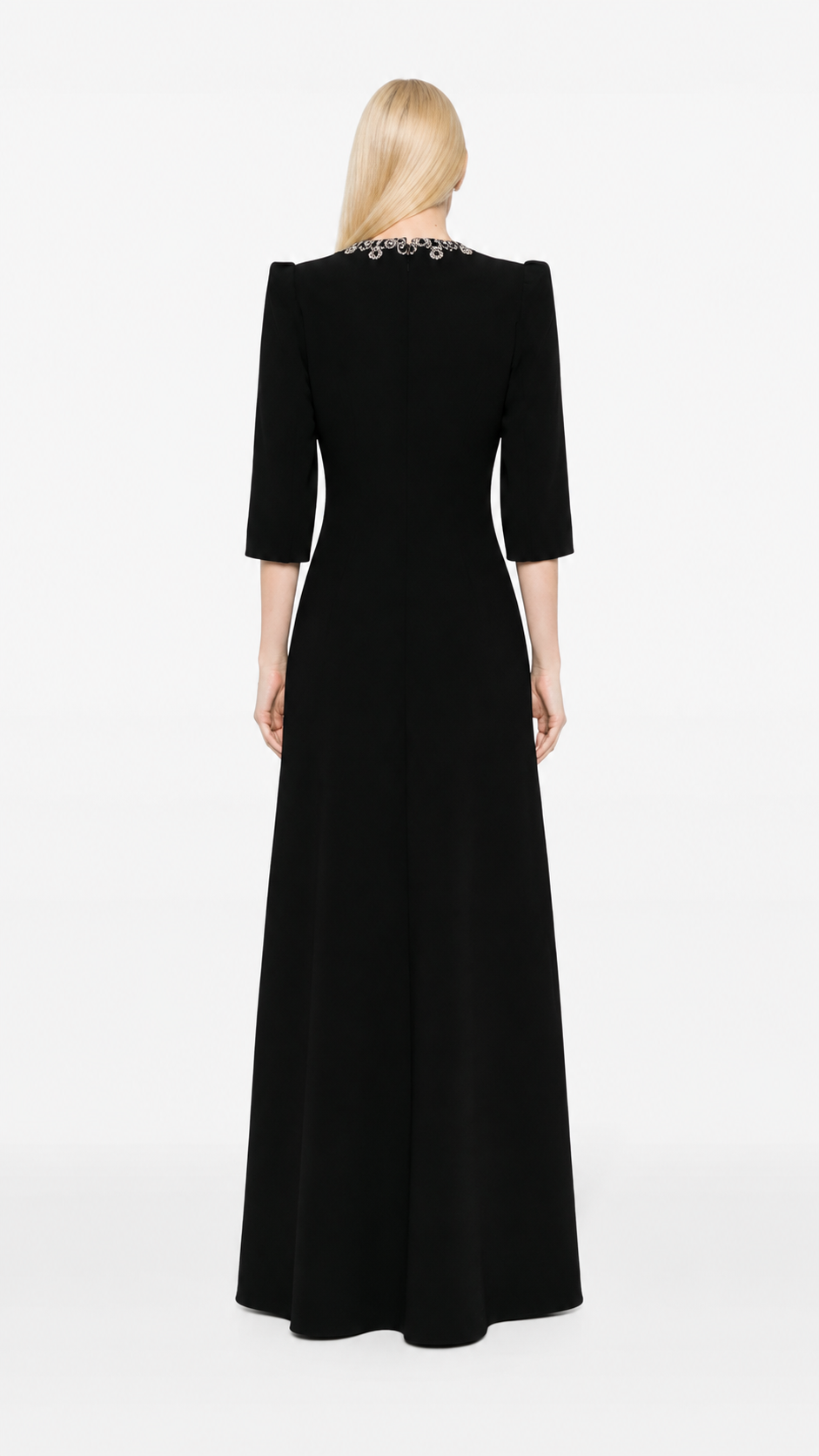 Black Embellished Plunge Neck Evening Gown – VALENZA