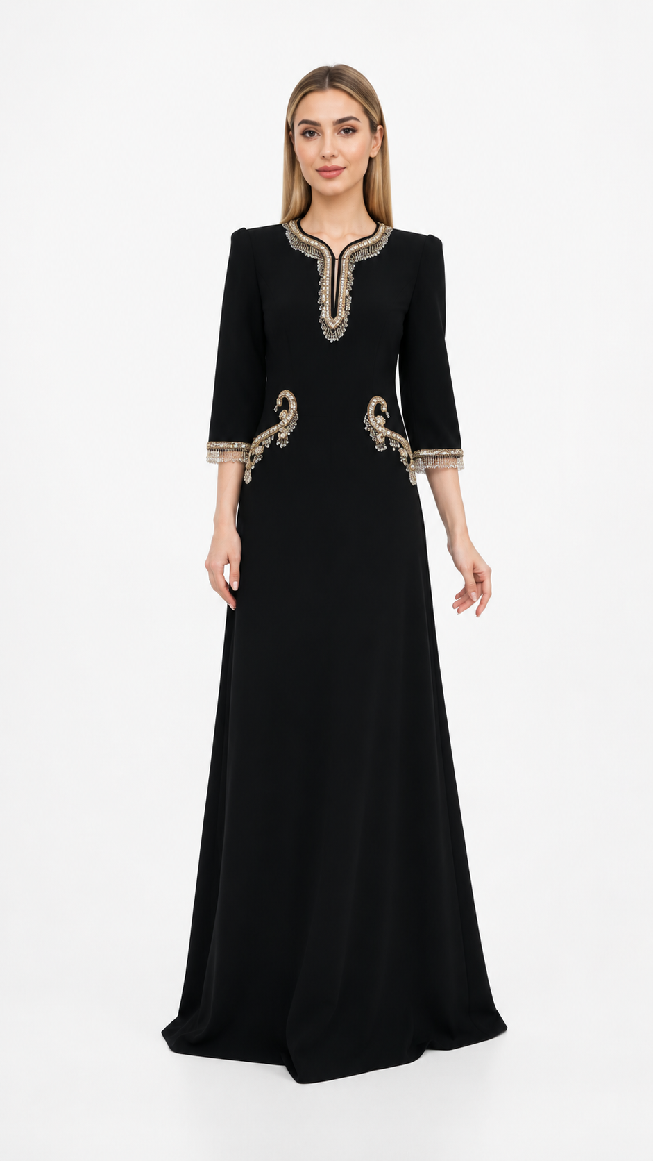 Black Embellished Trim Maxi Dress – ESMÉRA