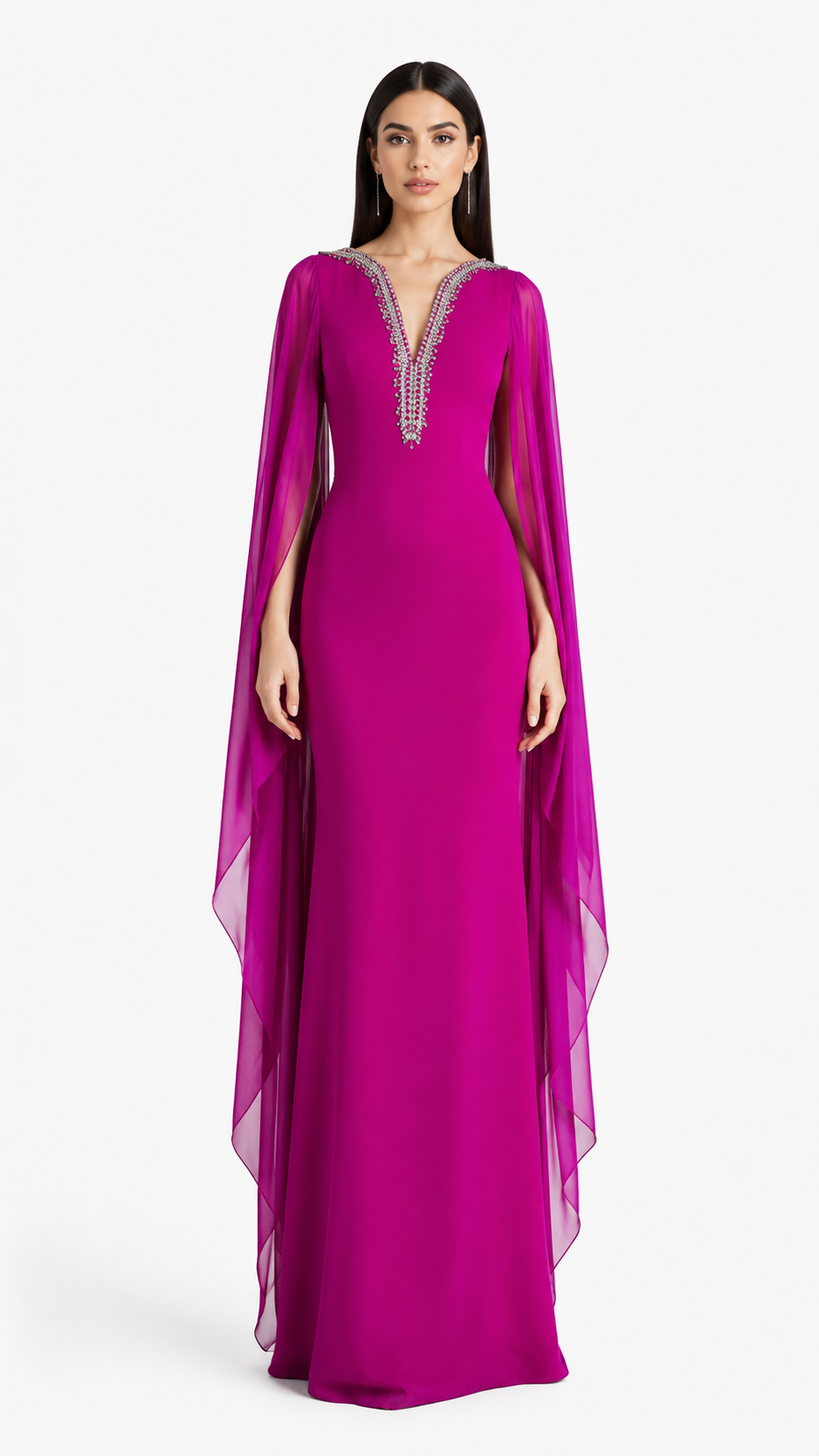Fuchsia Embellished Cape Maxi Dress – ZARELLE