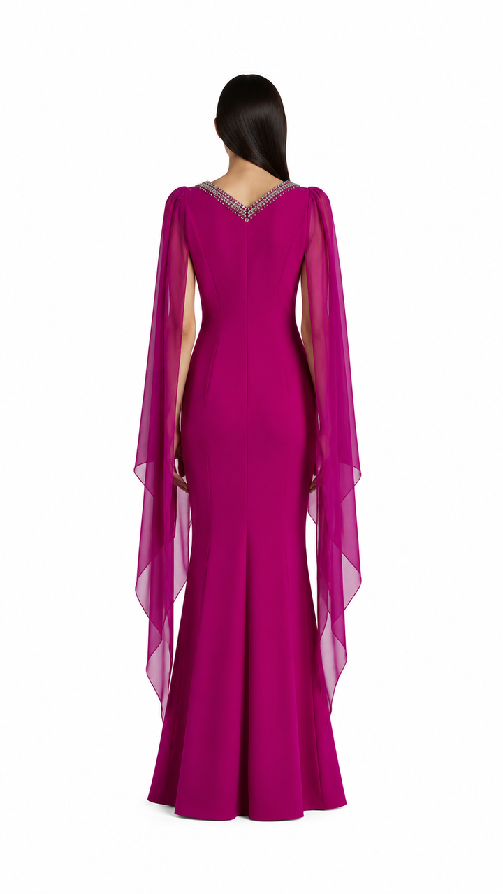 Fuchsia Embellished Cape Maxi Dress – ZARELLE