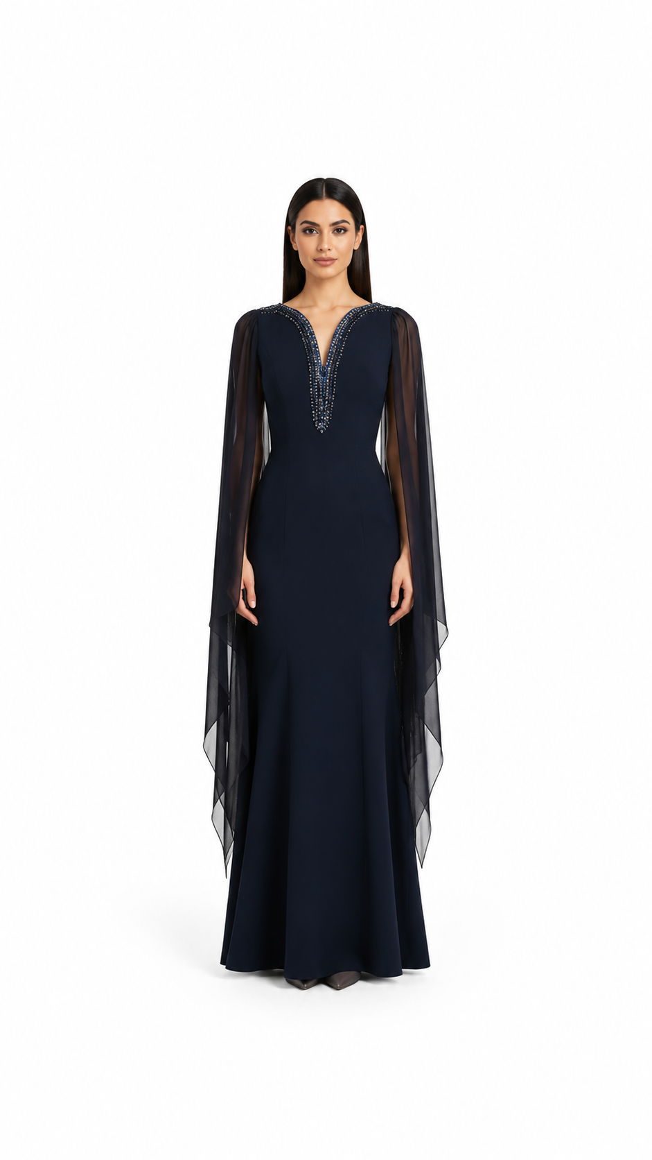 Fuchsia Embellished Cape Maxi Dress – ZARELLE
