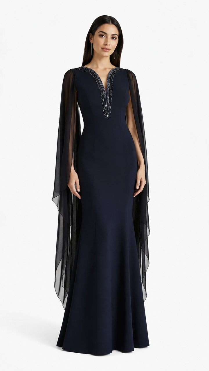 Fuchsia Embellished Cape Maxi Dress – ZARELLE