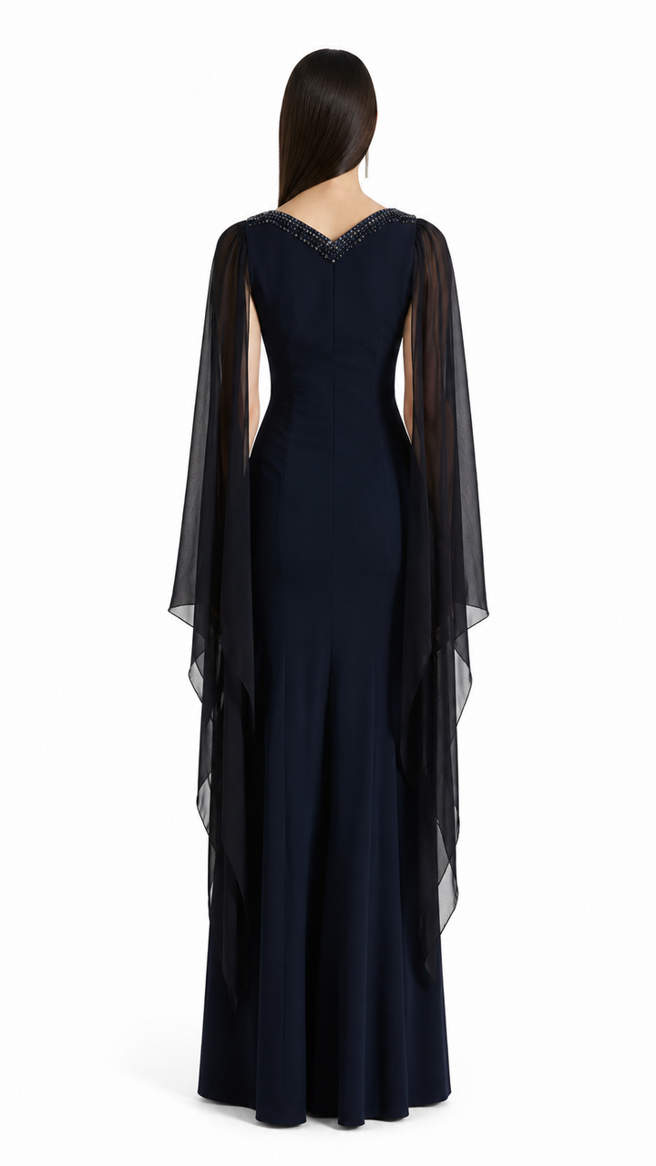 Fuchsia Embellished Cape Maxi Dress – ZARELLE