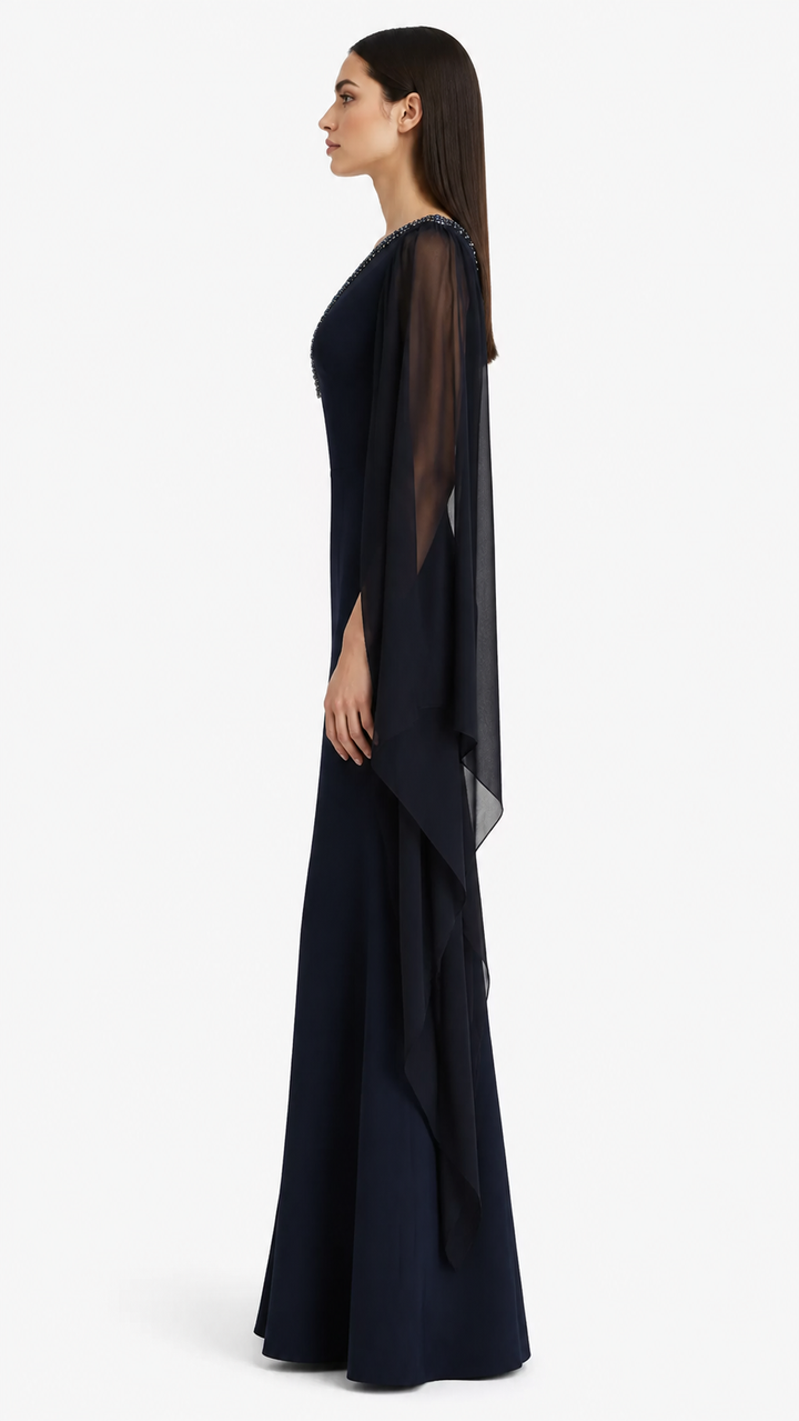 Fuchsia Embellished Cape Maxi Dress – ZARELLE