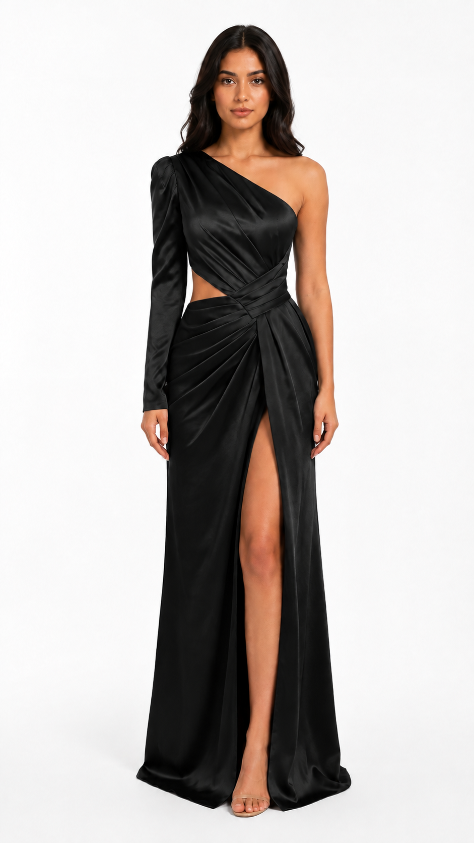 Emerald One-Shoulder Cutout Satin Maxi Dress – VELORA