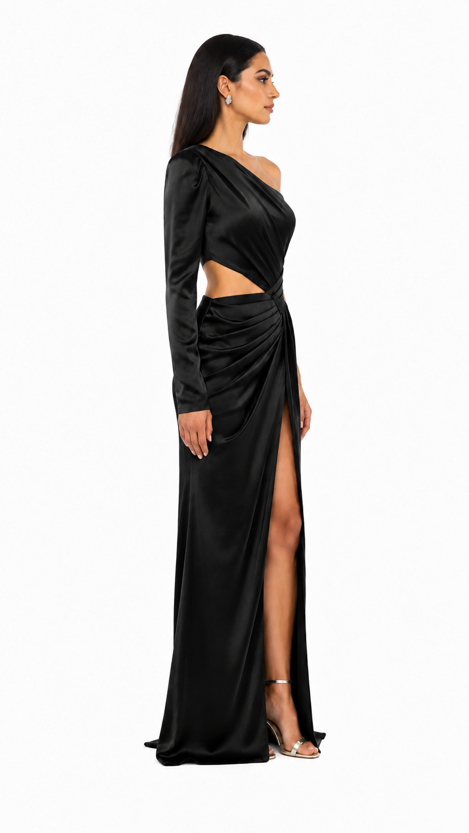 Emerald One-Shoulder Cutout Satin Maxi Dress – VELORA