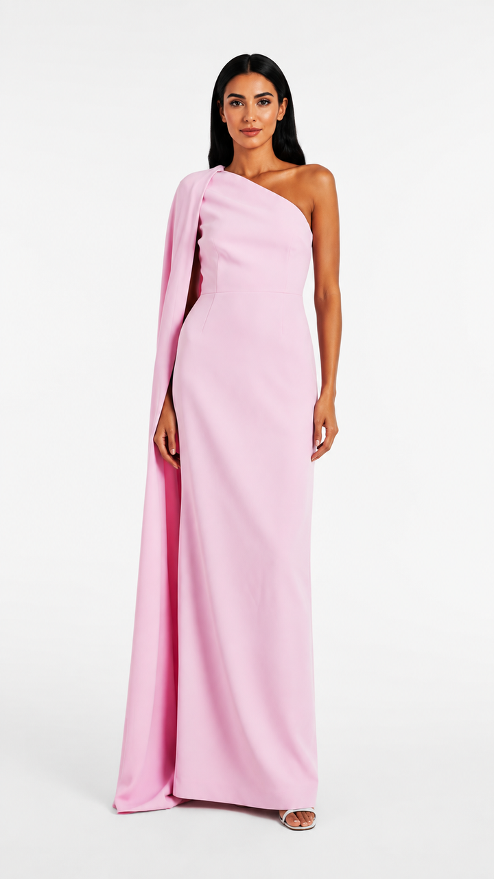 Pink One-Shoulder Cape Maxi Dress – LOREVA