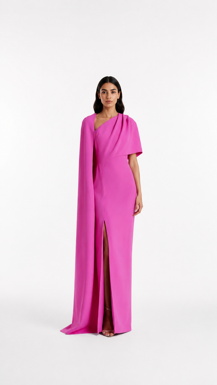 Fuchsia Draped Cape Maxi Dress – AMARA